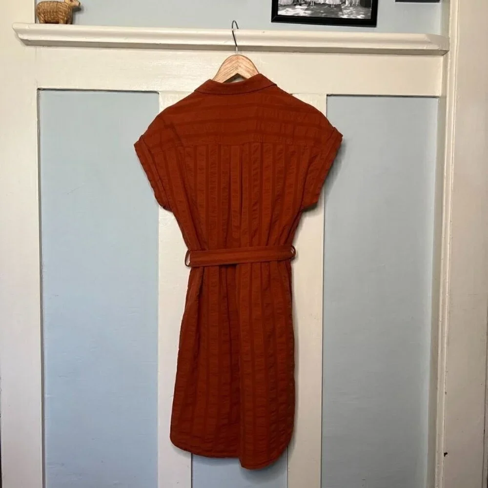 J. Crew Burnt Orange Self Stripe Button Down Shirt Dress